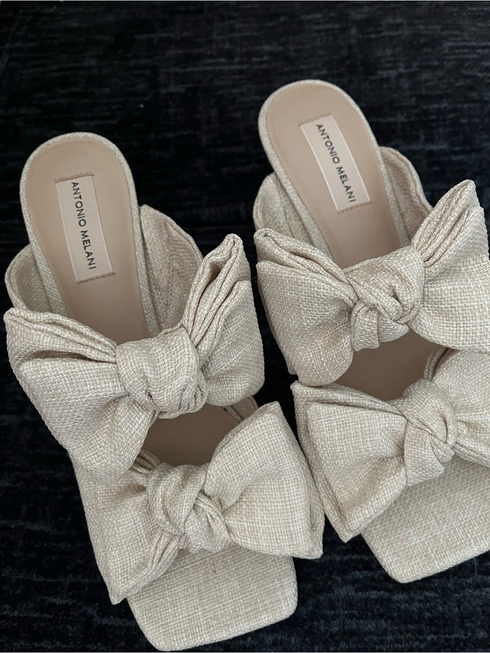 ANTONIO MELANI Cream Knotted Bow Slide Mules - Picture 4 of 7
